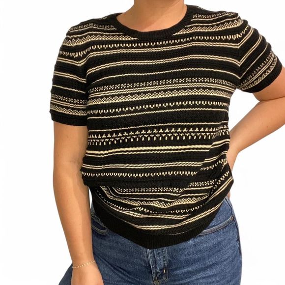 Lauren Ralph Lauren Sweaters - Lauren Ralph Lauren Black and White Knit Striped Short Sleeve Sweater